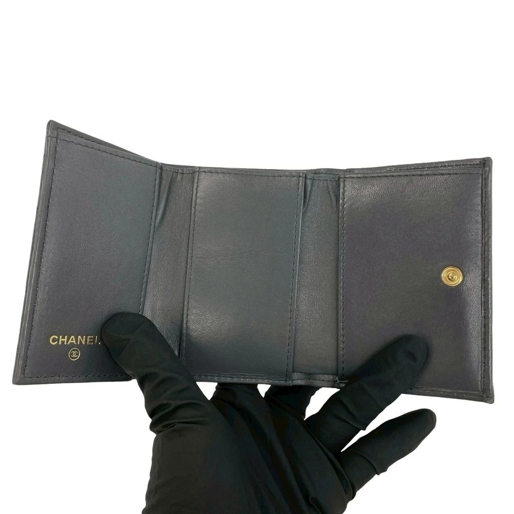 CHANEL Gray Lambskin Leather Logo Wallet - Picture 7 of 10